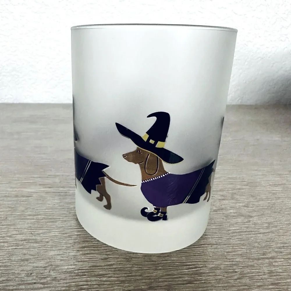 Halloween Dachshund Witch Dog Frosted Whisky Glass Cup